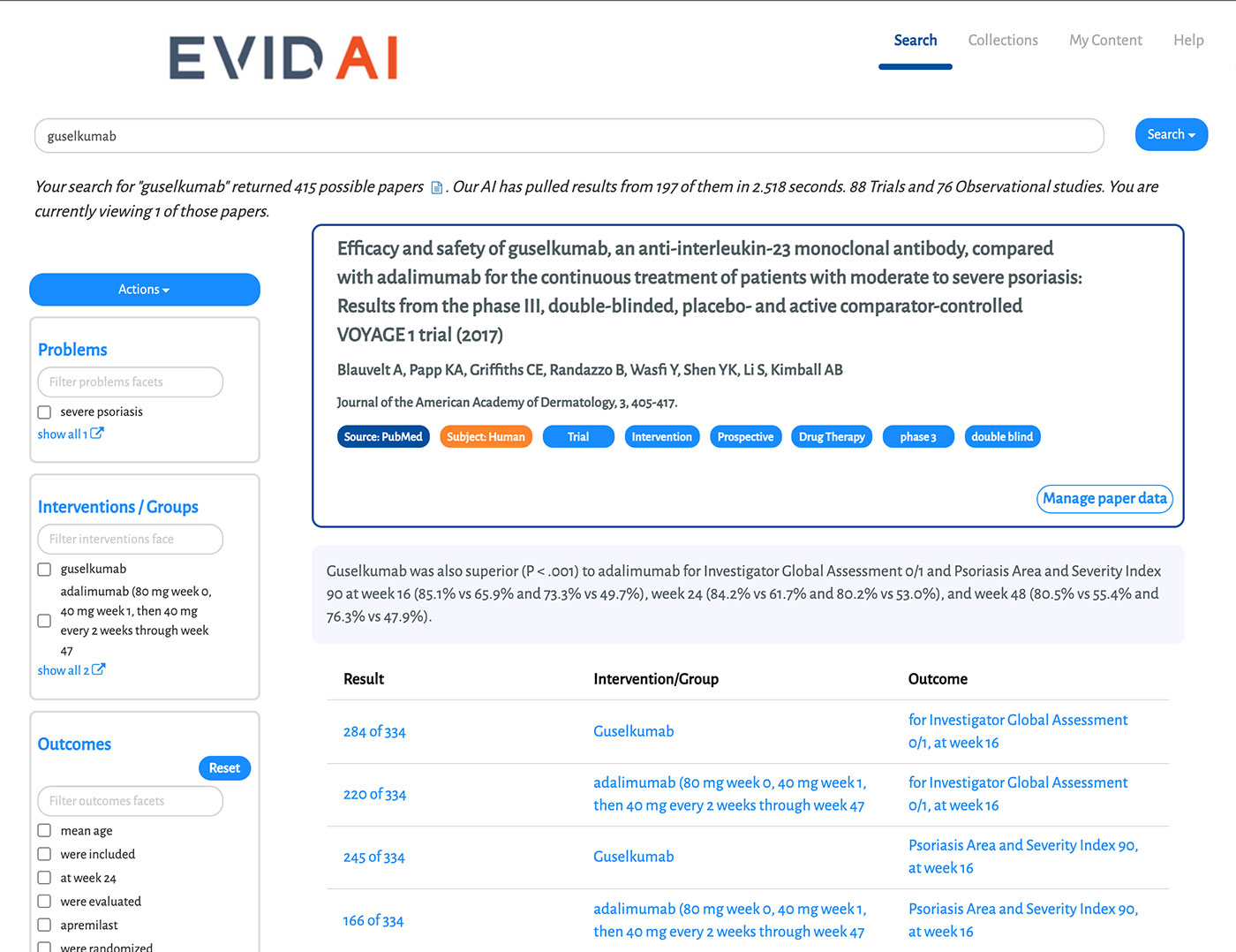EVID AI dashboard example